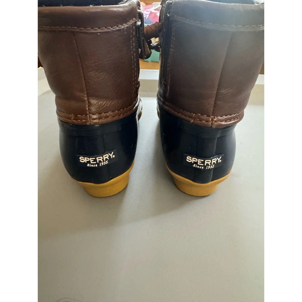 Sperry Kids Saltwater Duck Boots Navy Brown Blue CG55203A Size 11M